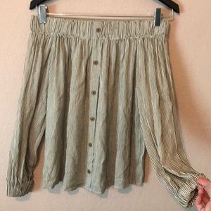 Off the Shoulder Green + White Striped Top